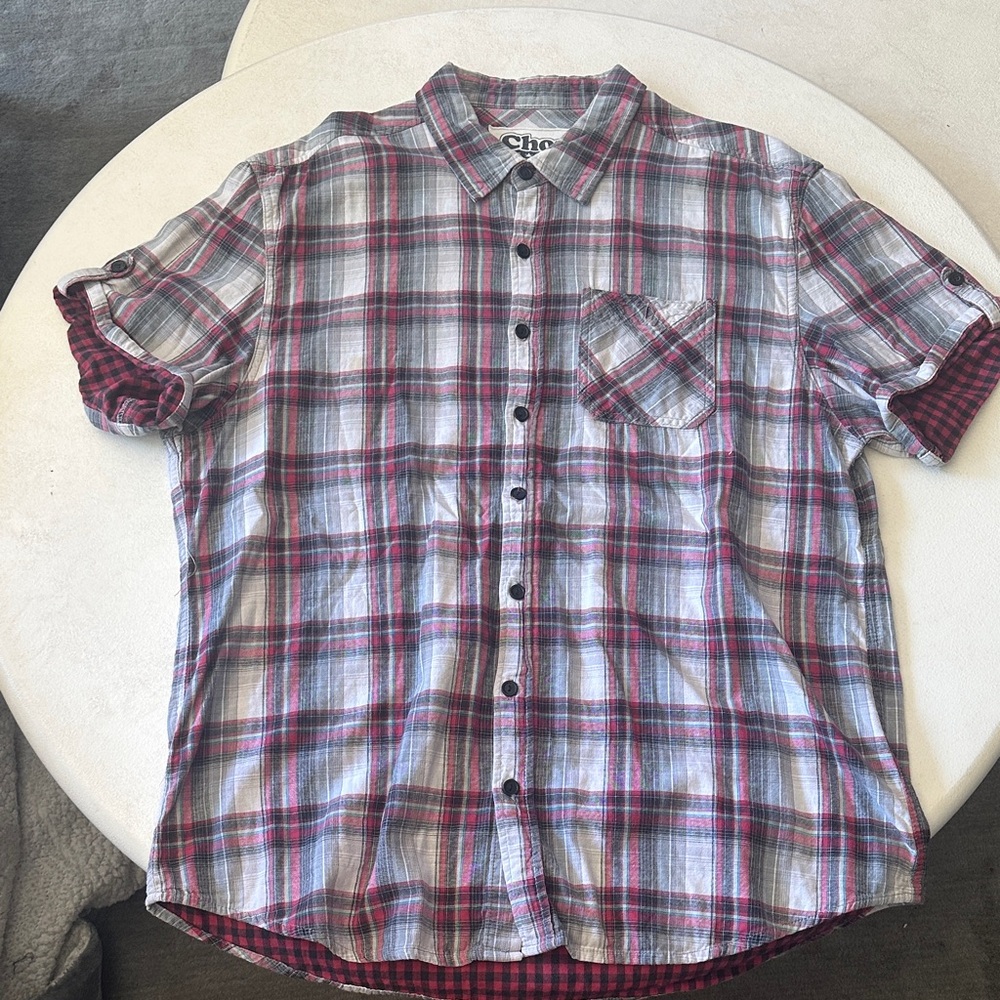 Chor Red and Gray Plaid Casual Shirt